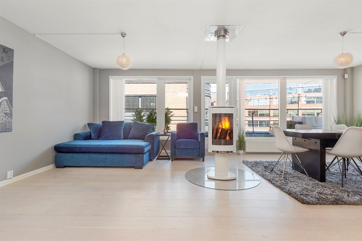 Peisen i midten av rommet er dreibar. Galleribilde