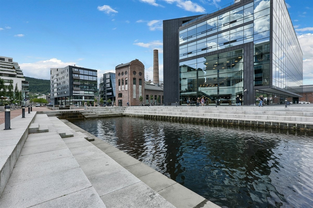 Fra boligen er det umiddelbar nærhet til biblioteket i Drammen. Galleribilde