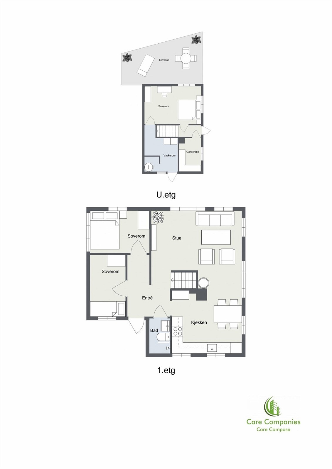 Plantegning 2D hovedetasje og underetasje Galleribilde