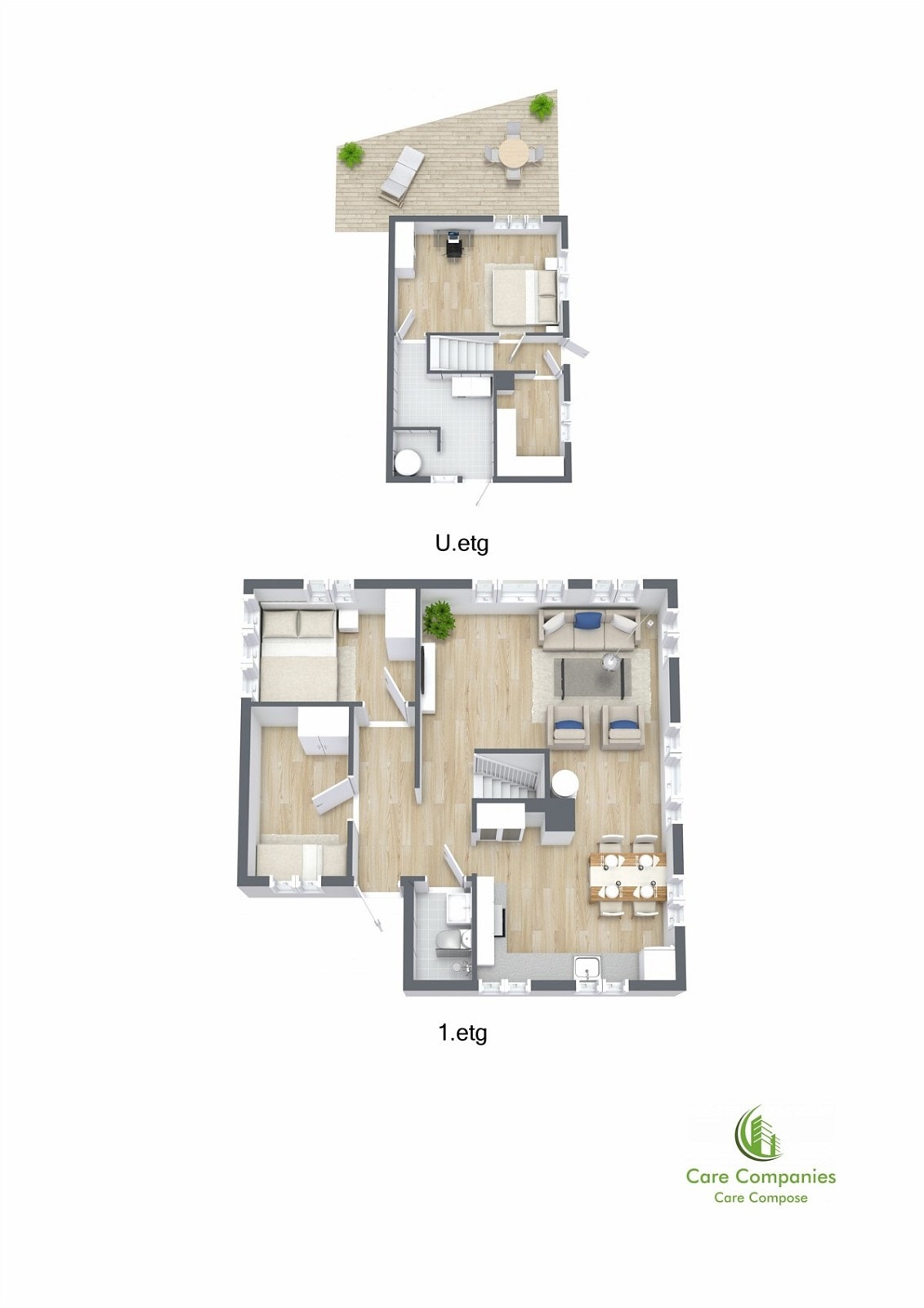 Plantegning 3D hovedetasje og underetasje Galleribilde