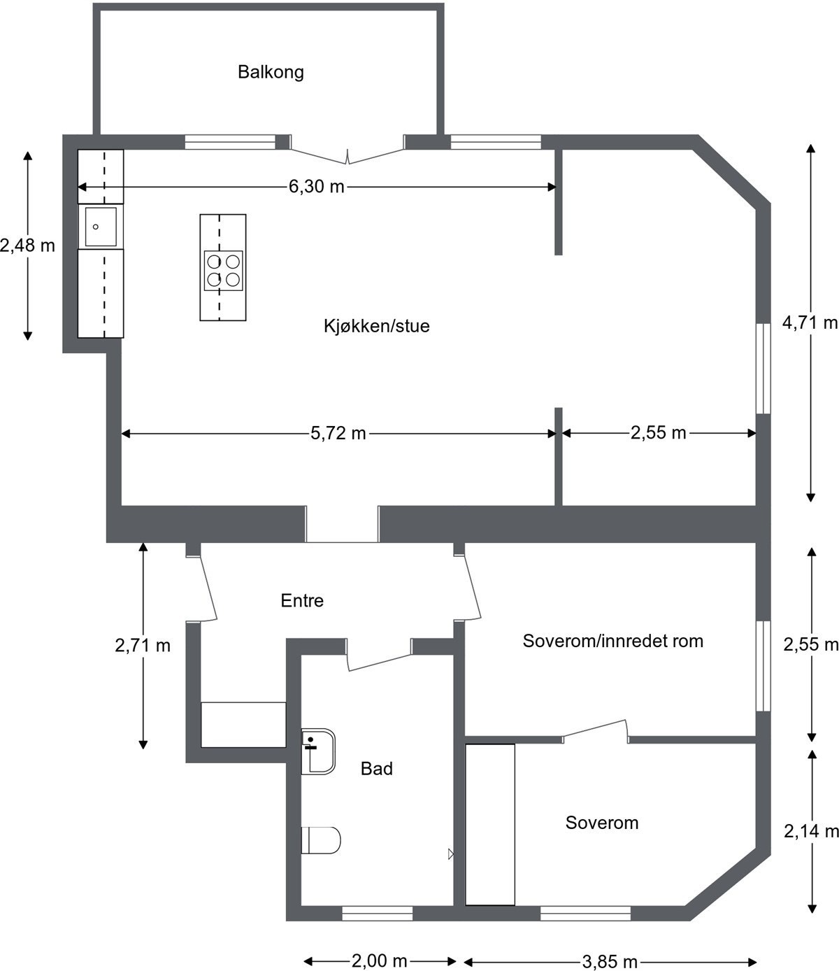 - Plantegning med mål - Galleribilde