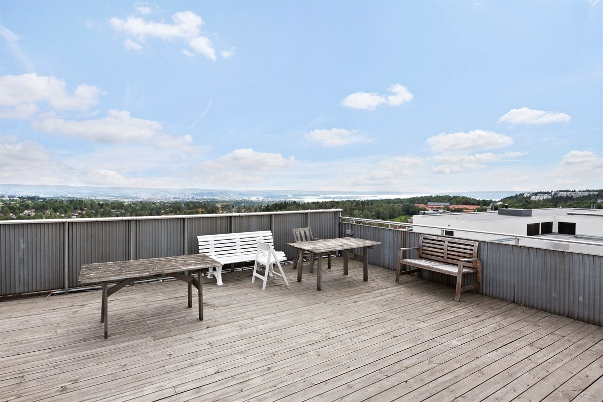 Flotte takterrasser på begge høyblokkene med meget gode solforhold. Galleribilde