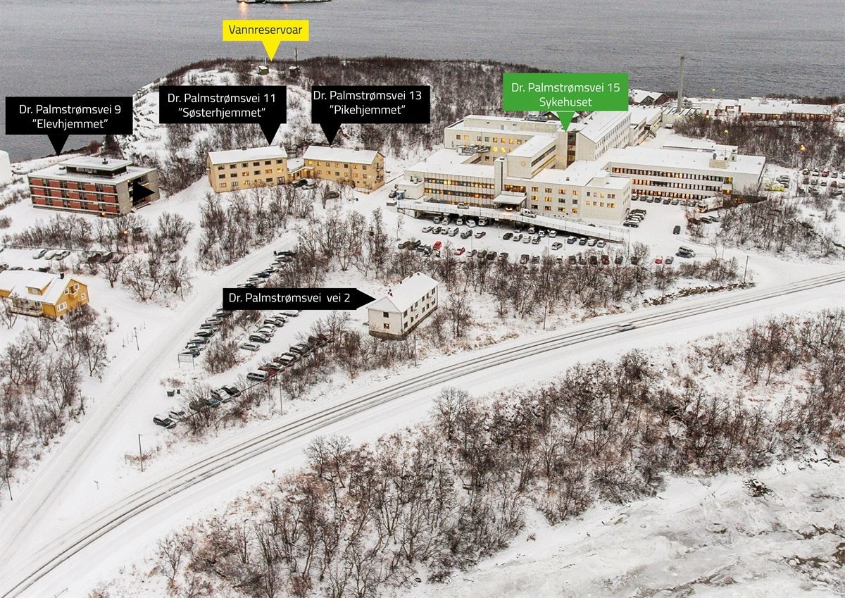 Dronefoto Sykehus elevhjem mm Galleribilde