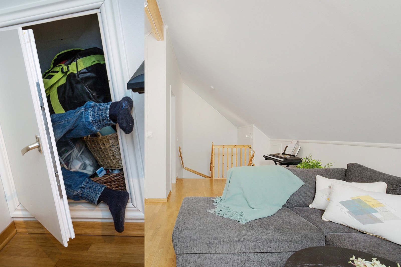 Bak piano er enda et gjemmested hvis man får plass. Der er det også plass til all julepynten. Galleribilde