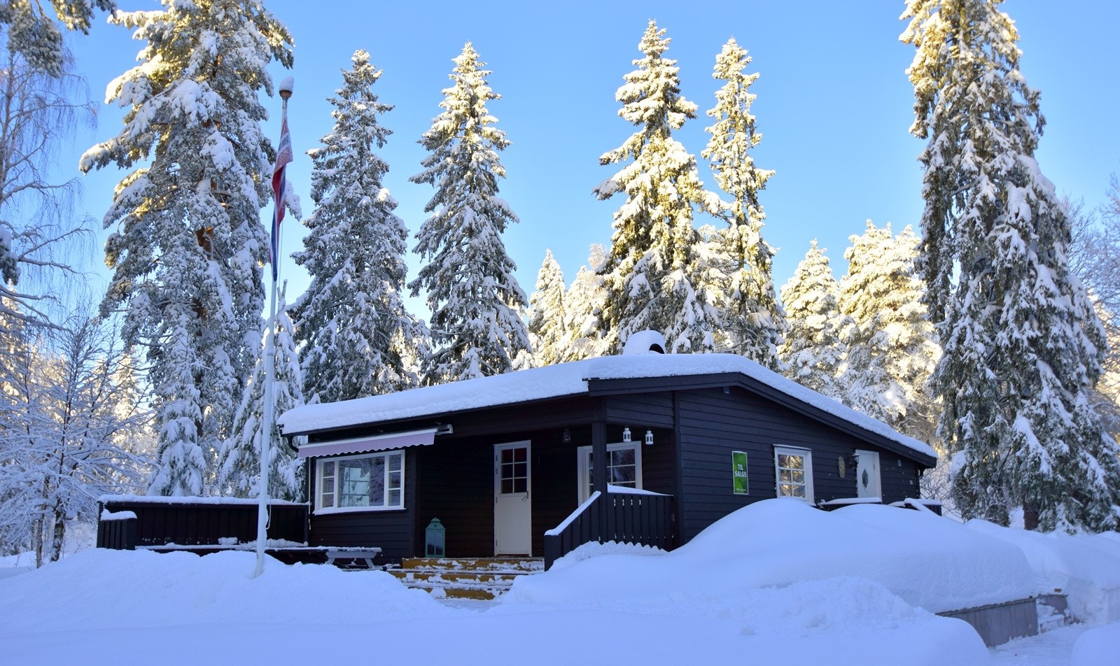 Fasaden av hytta i nydelig vintervær Galleribilde