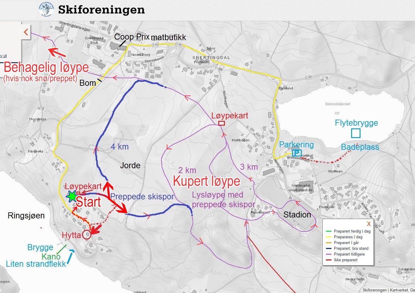 Skitur i nærområdet/rolig tur til venstre over jorder/treningstur til høyre i lysløype Galleribilde