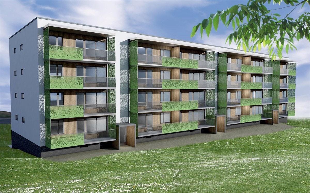 NYE SETRA! - Forslag på ny fasade (blir frostet glass på balkong, ikke grønn) Galleribilde