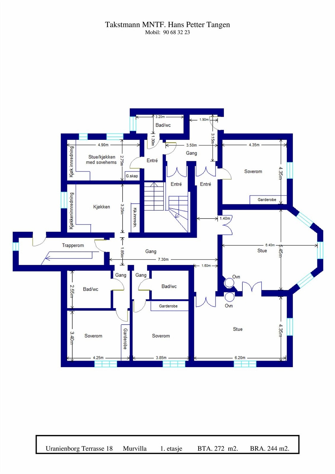 Plantegning 1. etasje - Uranienborg Terrasse 18 Galleribilde