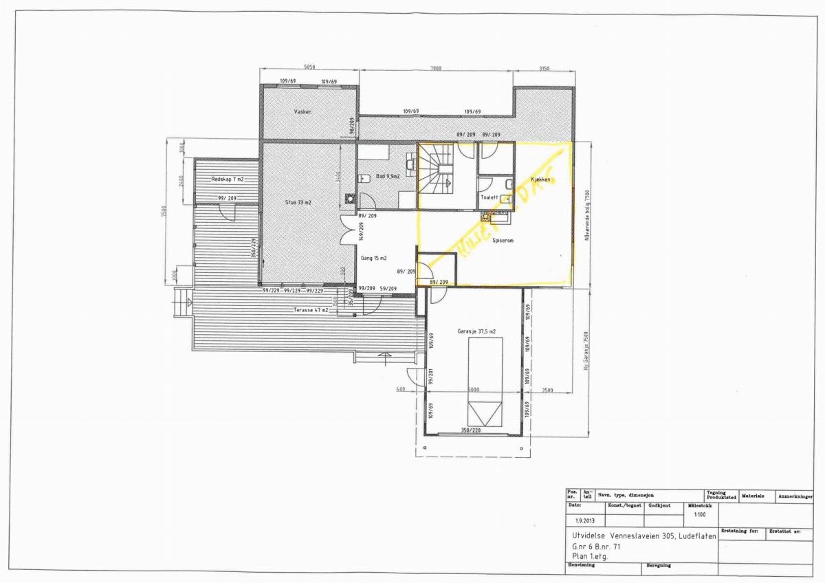 Tidligere godkjente teginger for utvidelse 1.Etasje Galleribilde