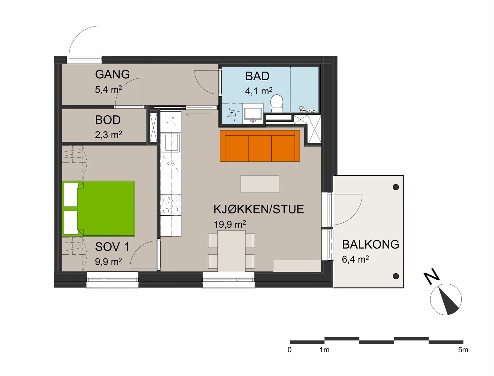 Leilighet ligger i 5. etasje og har en god planløsning Galleribilde
