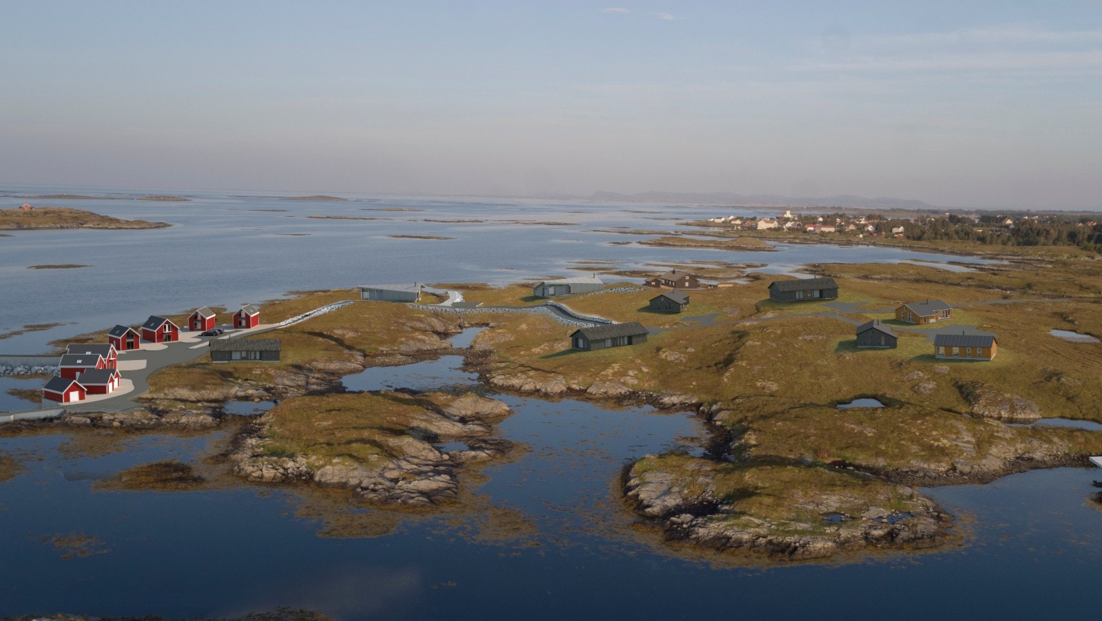 Illustrasjon med hytter og infrastruktur Galleribilde