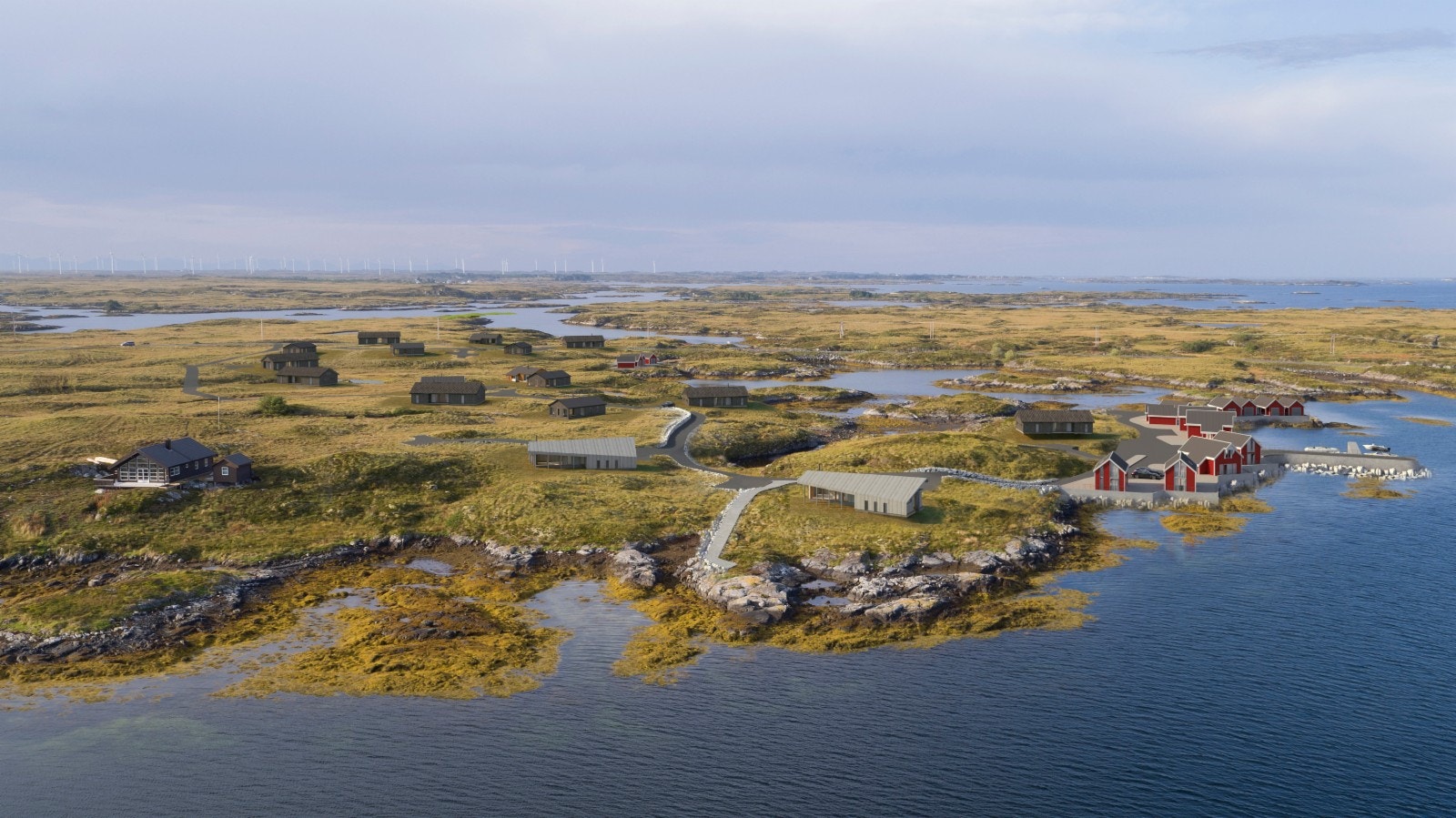 Illustrasjon med hytter og infrastruktur Galleribilde