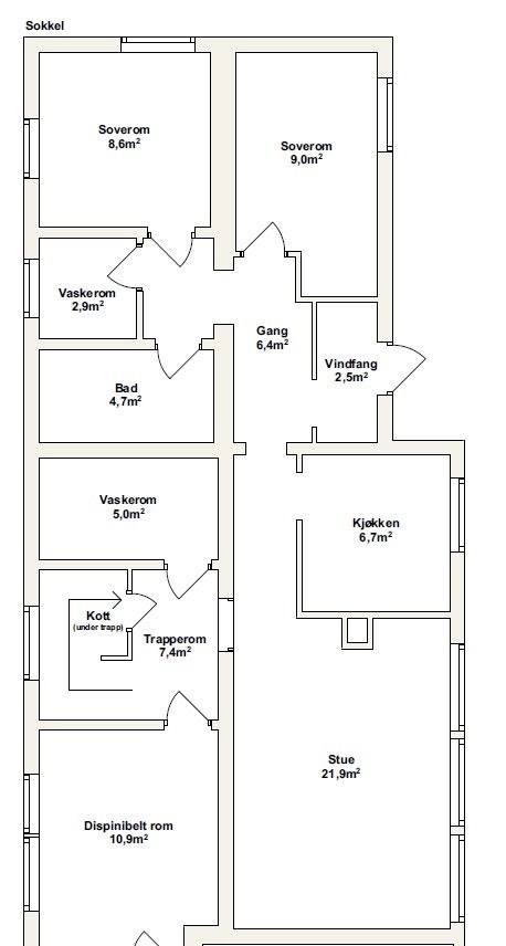 Plantegning. Merk at deler av tegningen ikke tilhører utleiedelen. Galleribilde