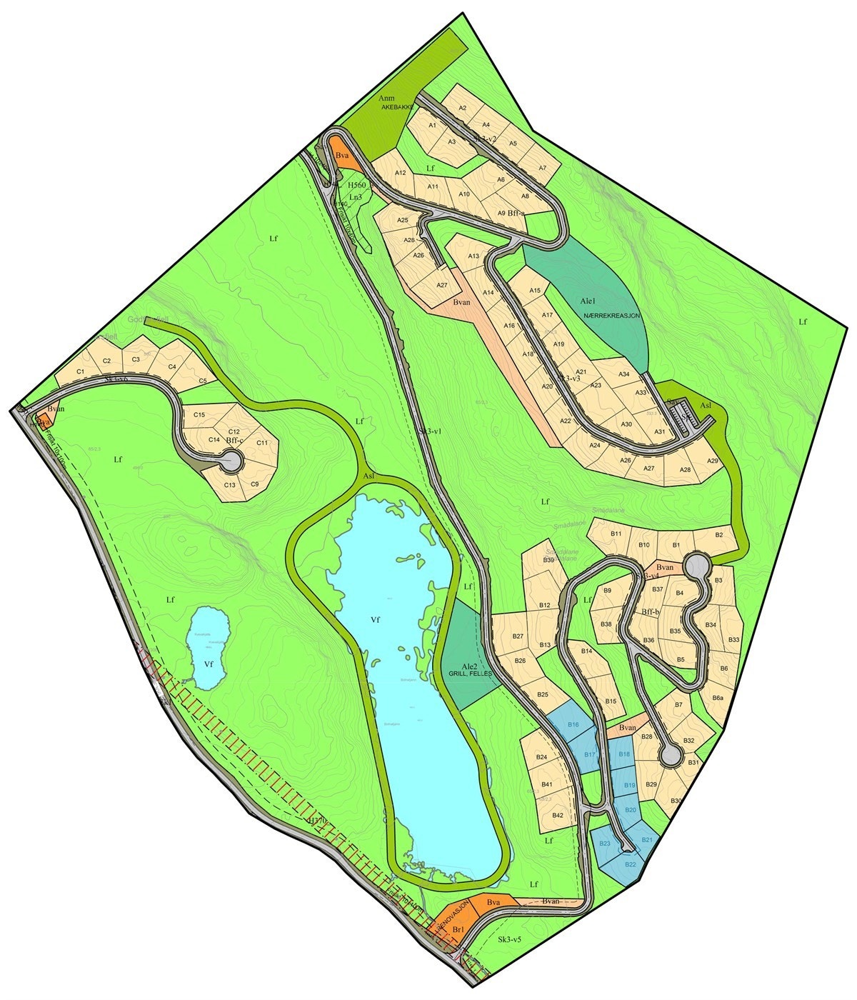 Tomtefeltet. Feltet merket med blått er trinnet nå som er tilgjengelig for salg Galleribilde