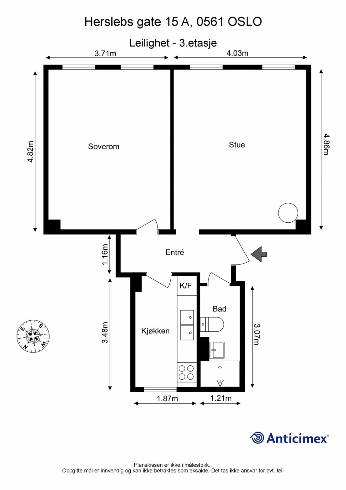 Planskisse- Herslebs gate 15 A, 3.etasje Galleribilde