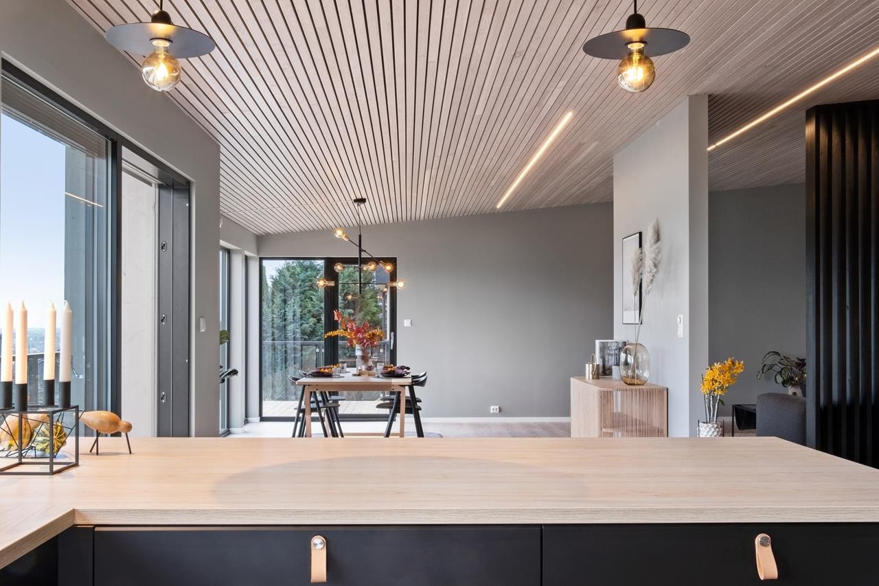 Åpen løsning mellom stue og kjøkken. Galleribilde