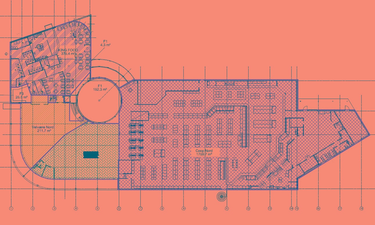Plantegning - blått skravert område er ledig Galleribilde