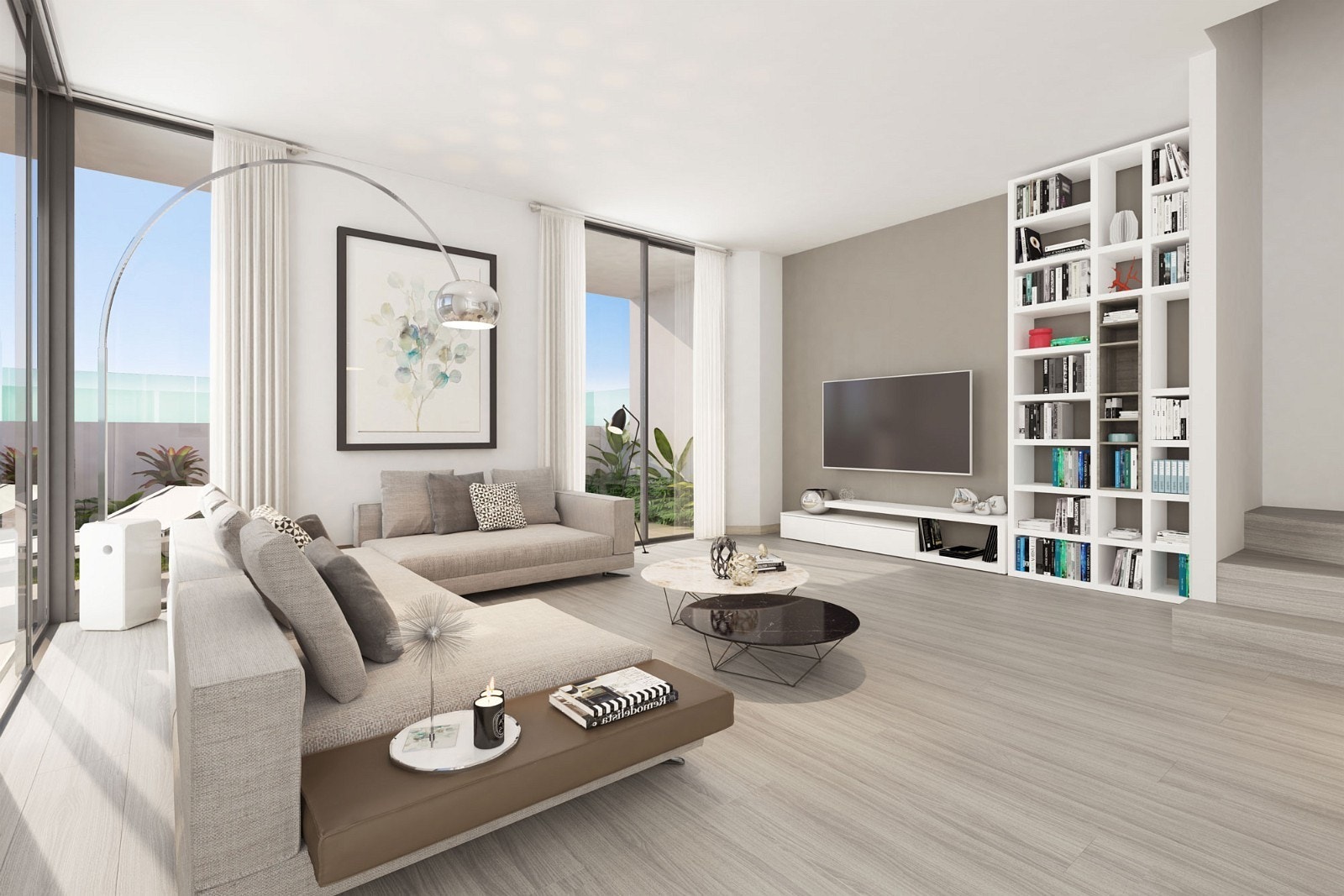 Stue/kjøkken med direkte tilgang til en av terrassene. Få tilsendt planløsning på e-post. Galleribilde