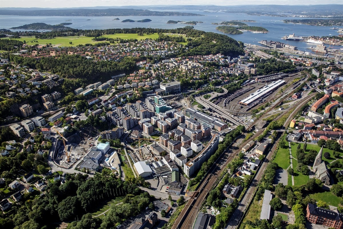 Kværnerbyen ligger i nærheten til byen. Foto: Flyfotografen Galleribilde