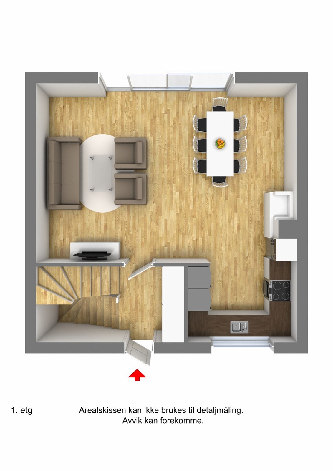 Plantegning 1. etasje 3D Galleribilde