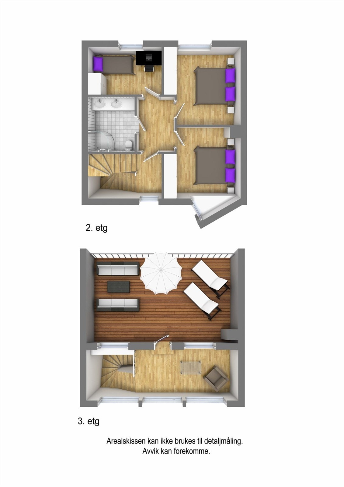 Plantegning 2. etasje og loftsetasje 3D Galleribilde