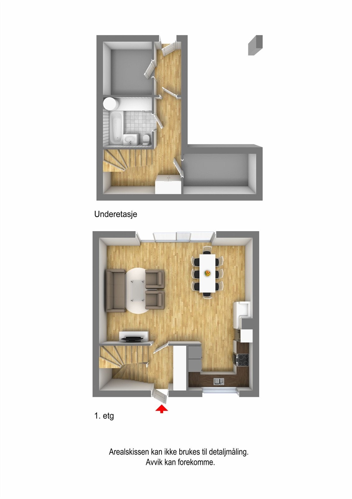 Plantegning underetasje og 1. etasje 3D Galleribilde