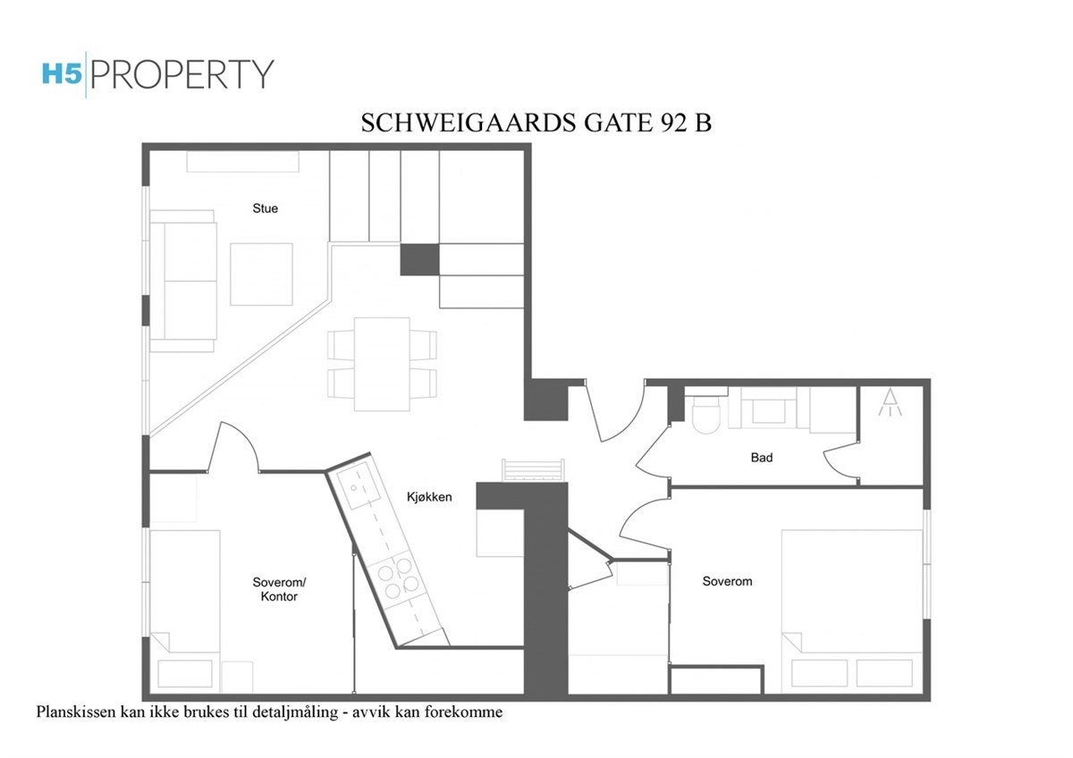 Floorplan letterhead - SCHWEIGAARDS GATE 92 B - 1. Etasje - 2D Floor Plan Galleribilde