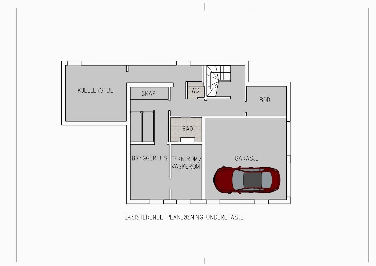 Eksisterende planløsning underetasje. Galleribilde