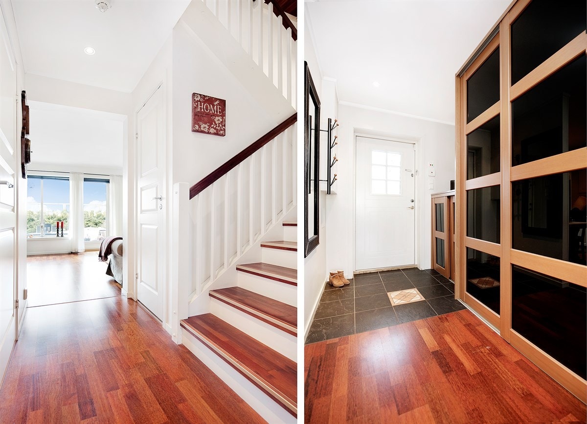 Entré med vannbåren gulvvarme, downlights og stor skyvedørsgarderobe - Velkommen inn! Galleribilde
