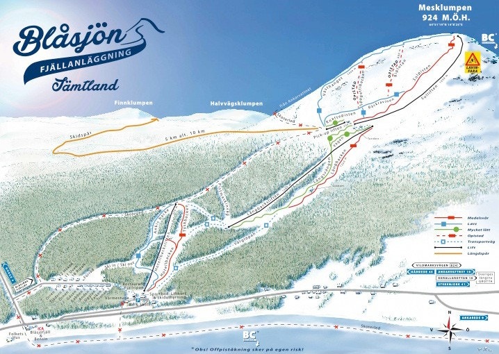 35 km mot øst fra Søråsen hyttegrend ligger grensen mot Sverige og Blåsjöns alpinanlegg Galleribilde