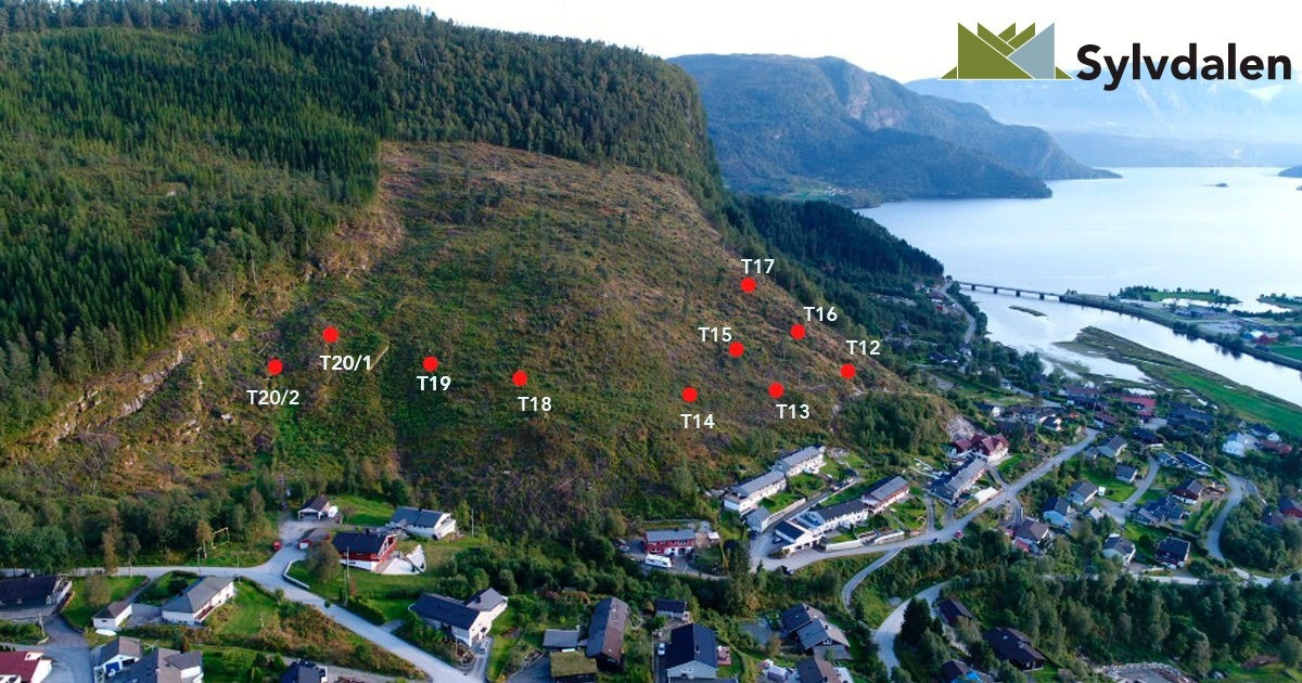 oversikts kart som viser kor tomtene ligg i terrenget. Galleribilde