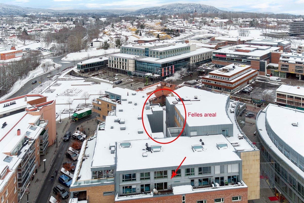 Felleseiendommen kan benyttes fritt utenom normal kontortid og er opparbeidet med beplantninger og sittegrupper mv. Galleribilde