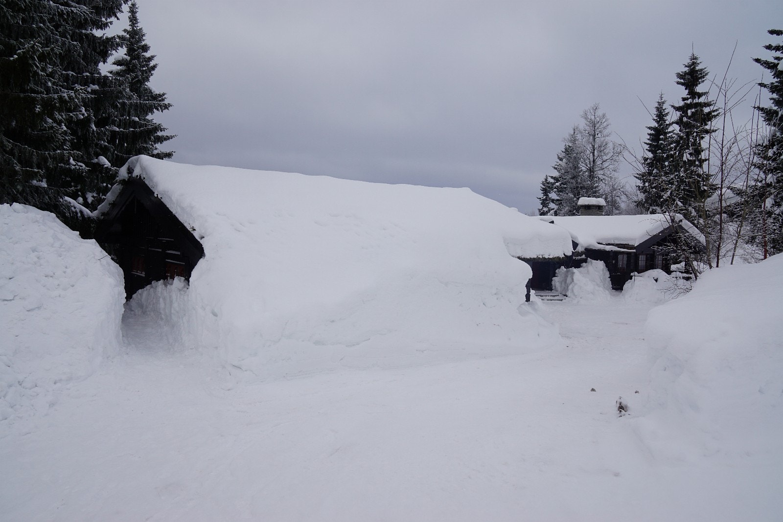 Det er mulig å kjøre på ski ned tll venstre for garasjen Galleribilde
