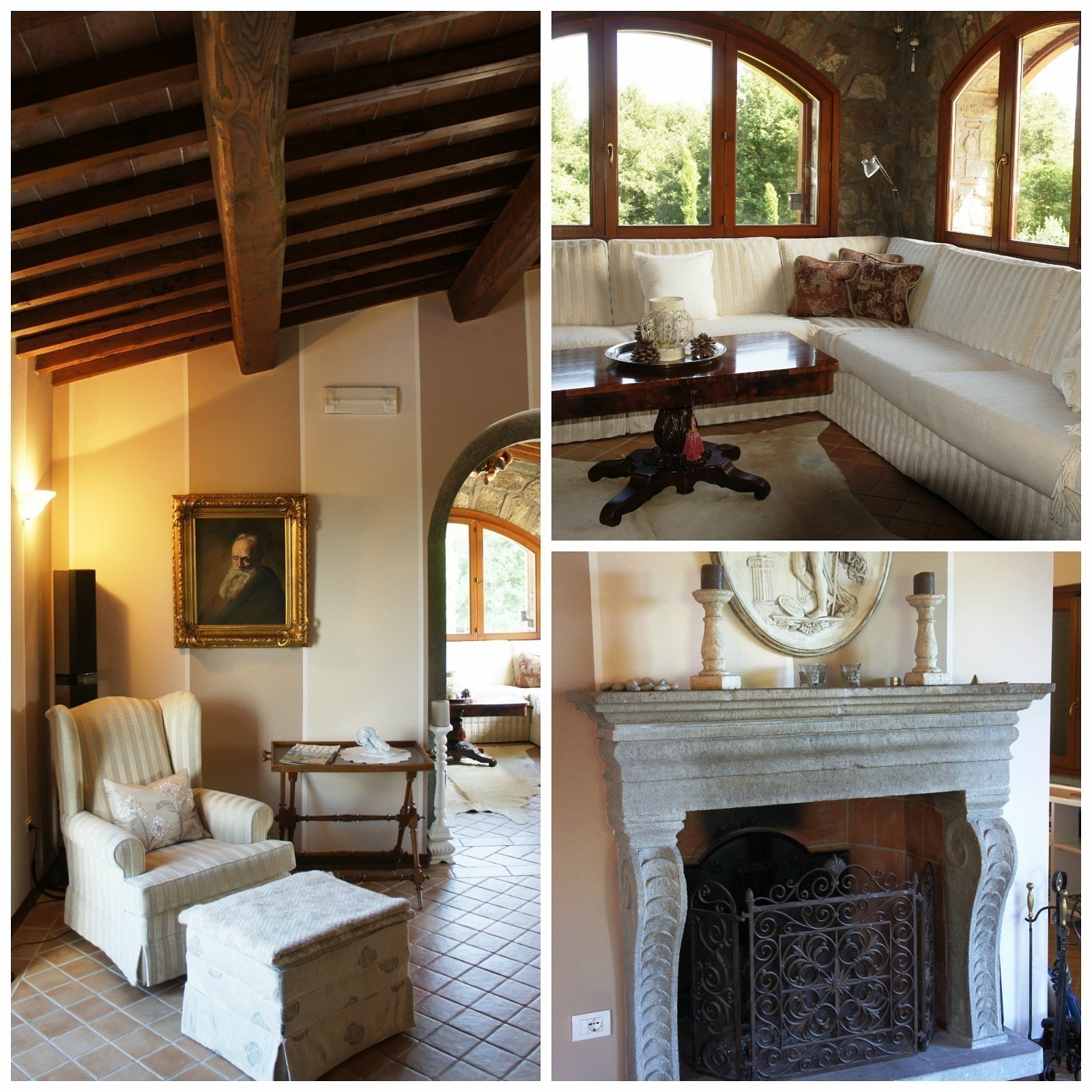 Collage fra 2 etg, peis, stue, lesekrok. Galleribilde