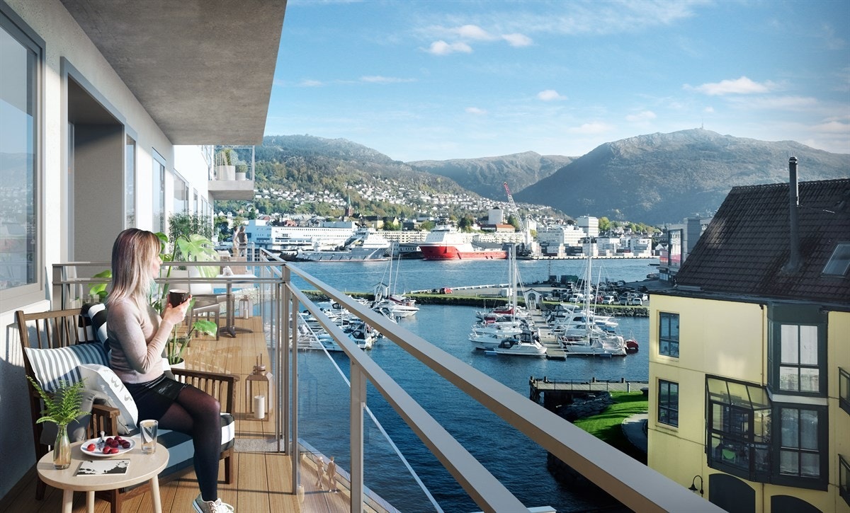 Storslagen utsikt fra leilighet 407, stor og flott terrasse Galleribilde