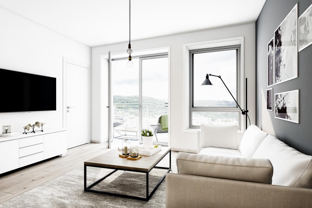 Arealeffektiv 2-roms leilighet i sjøkanten. 3D illustrasjonene kan avvike fra aktuelle leilighet Galleribilde