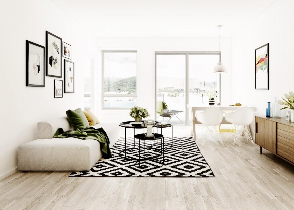 Leiligheten leveres med lyse og fine overflater, eikeparkett på gulver, stor vinduer med mye lys. 3D illustrasjonene kan avvike fra aktuelle leilighet Galleribilde