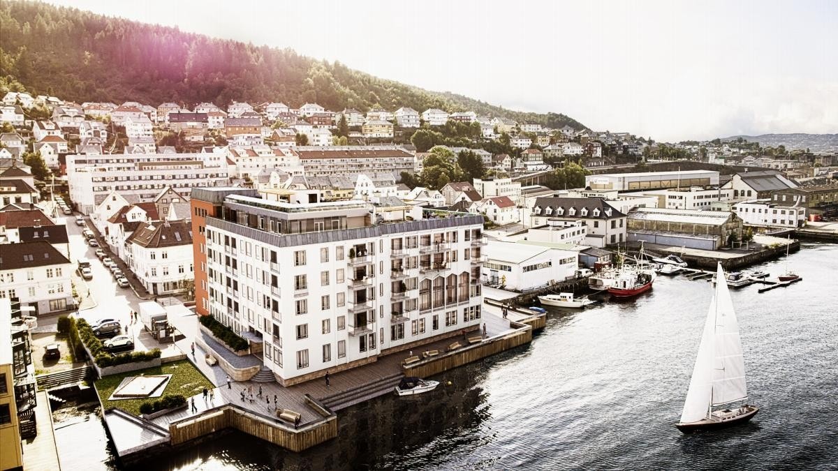 Prosjektet Holmen består av 64 leiligheter like i sjøkanten Galleribilde