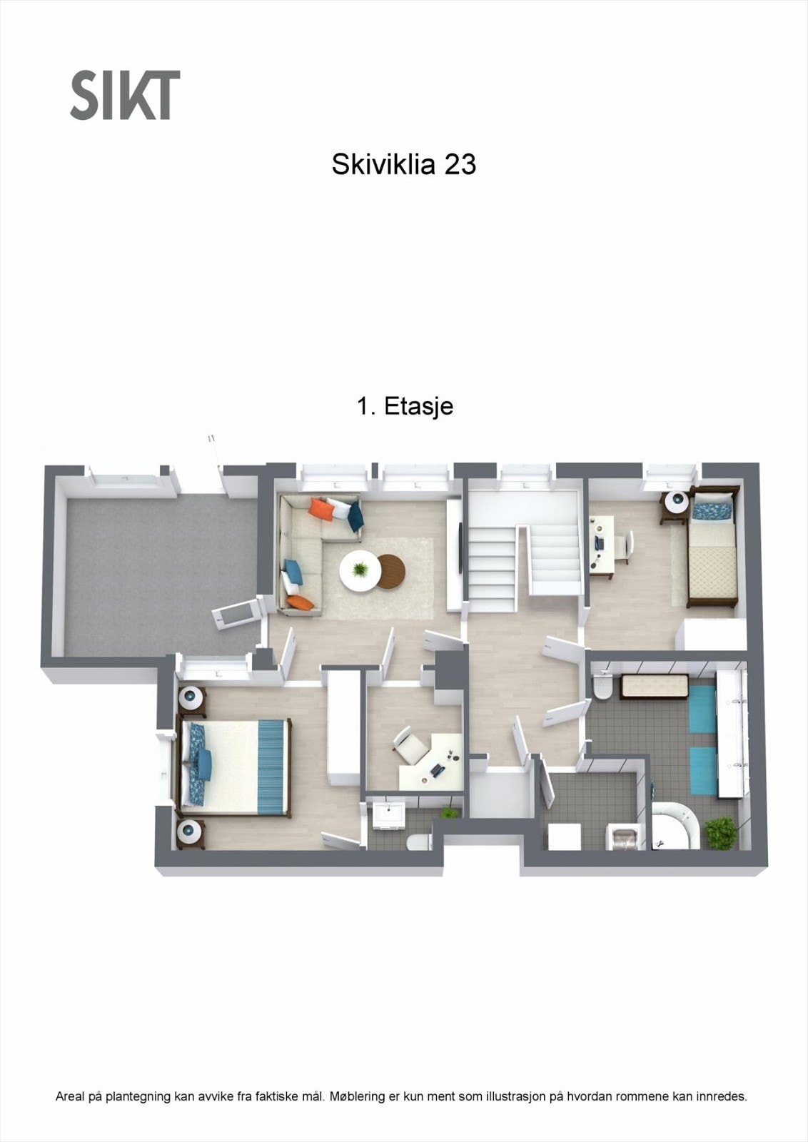 Skiviklia 23 - 1. Etasje - 3D Floor Plan Galleribilde