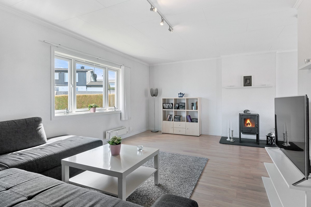 Stue - koselig vedovn som varmer godt Galleribilde