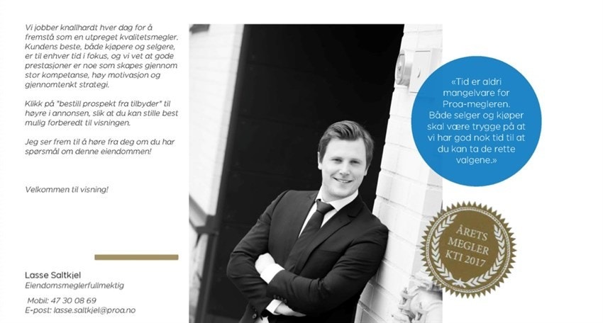 Ta kontakt på T: 47 30 08 69 / E: lasse.saltkjel@proa.no for spørsmål om denne eiendommen. Galleribilde