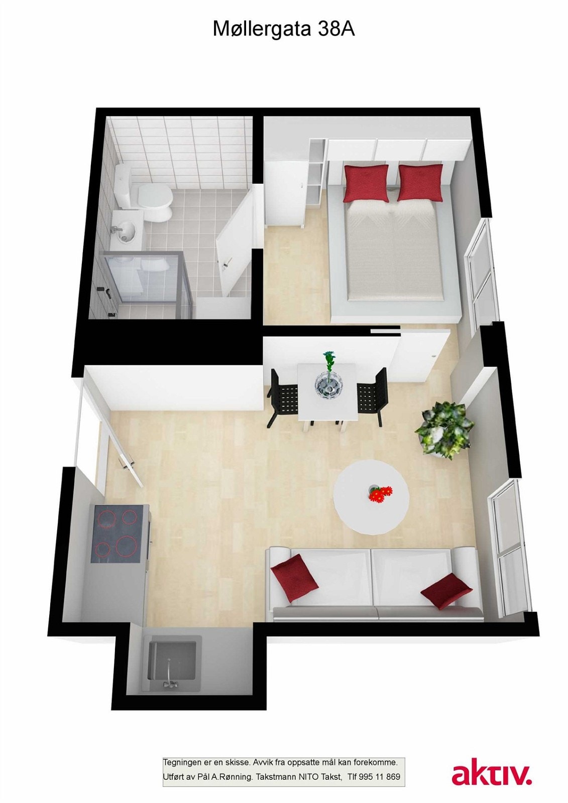 3D plantegning med innredningsforslag. Galleribilde