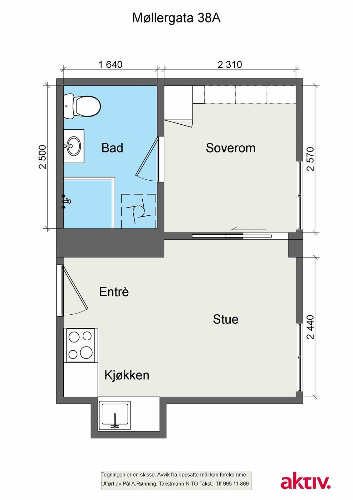 2D plantegning med mål. Galleribilde