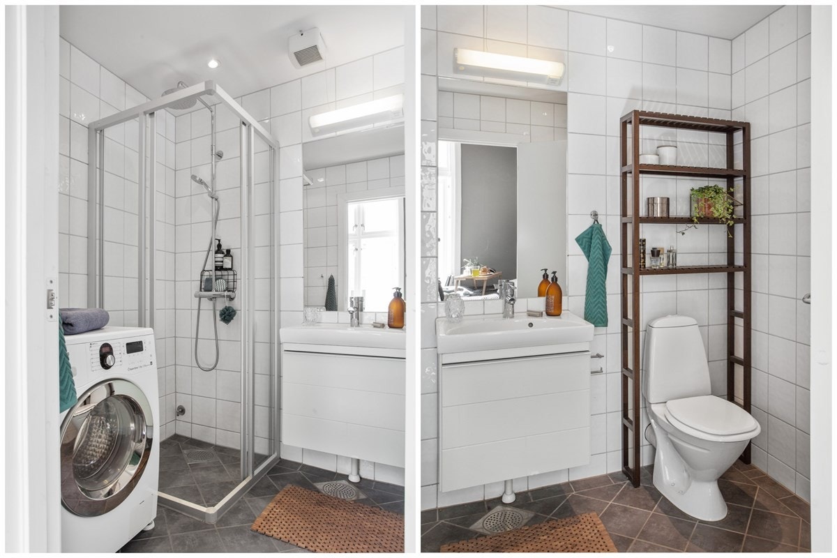 Pent, romslig flislagt bad som inneholder alle nødvendighetene vi har behov for. Galleribilde