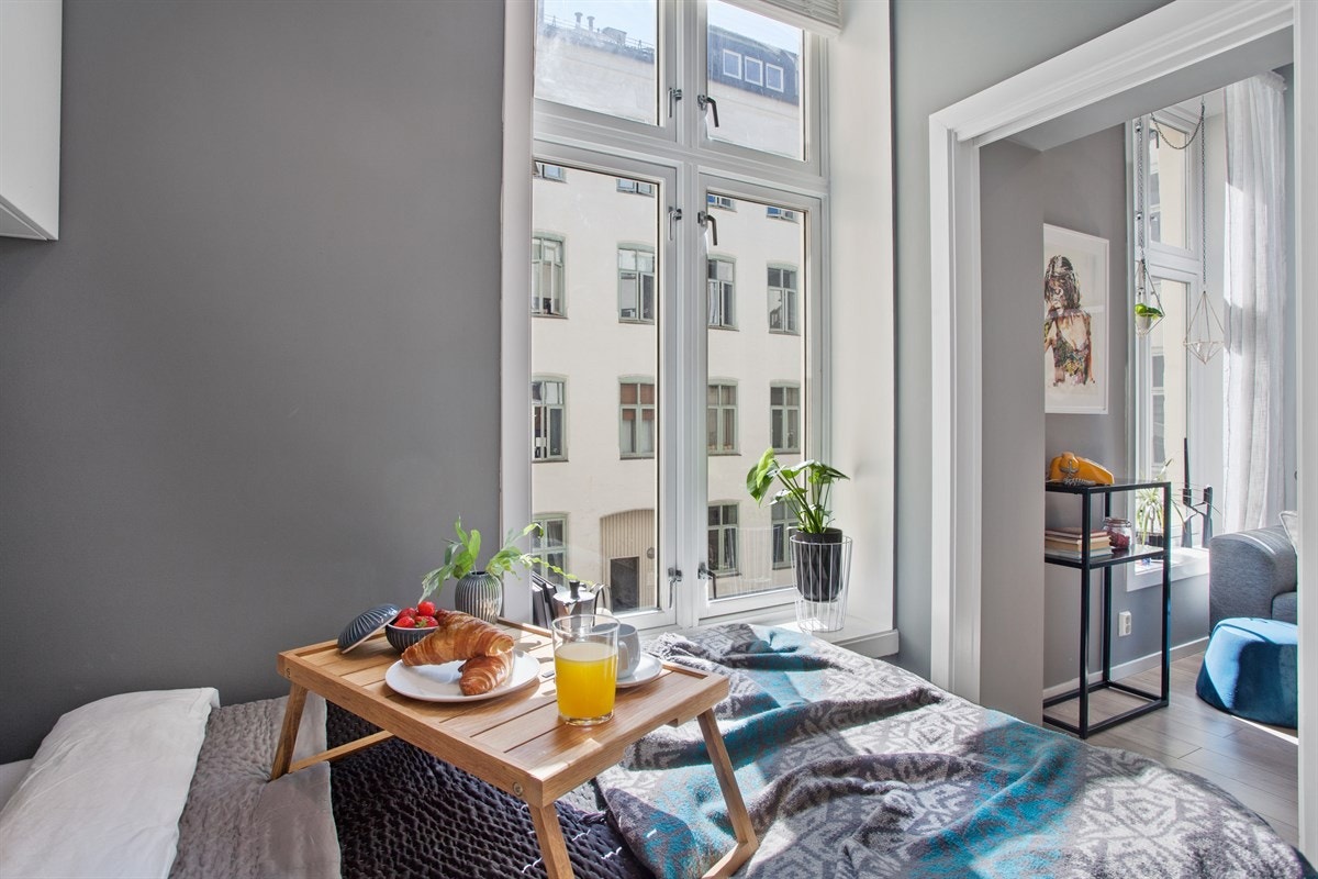 Leiligheten i sin helhet er vendt inn mot bakgård. Galleribilde