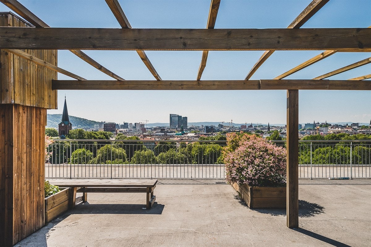 Fantastisk felles takterrasse med utsikt over byen Galleribilde