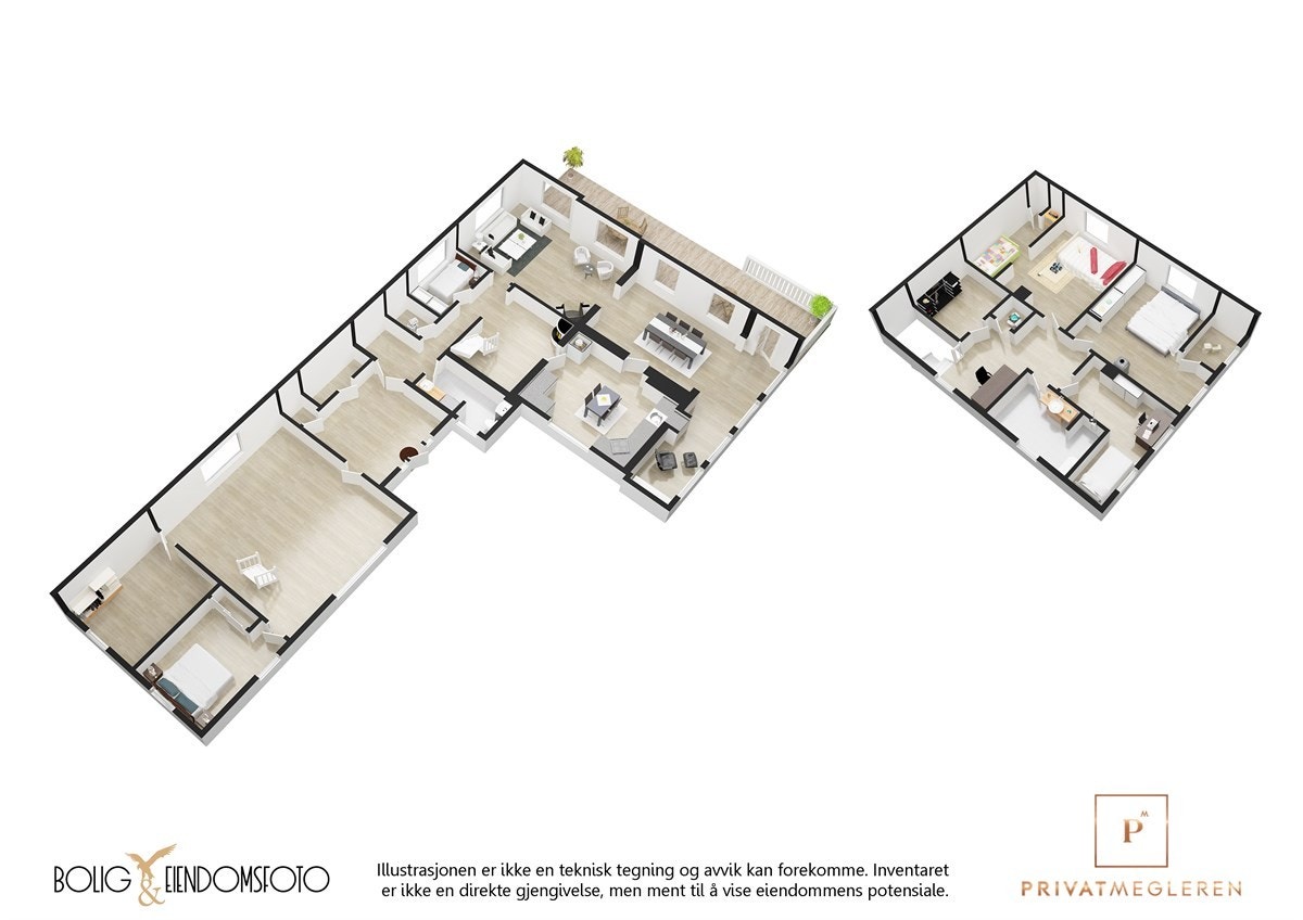 3D plantegninger begge etasjer. Galleribilde