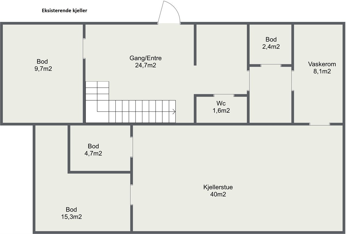Plantegning underetasje som kjellerstue. Galleribilde