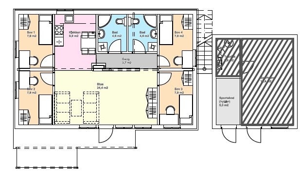 Planløsning i sokkeletasje. Galleribilde