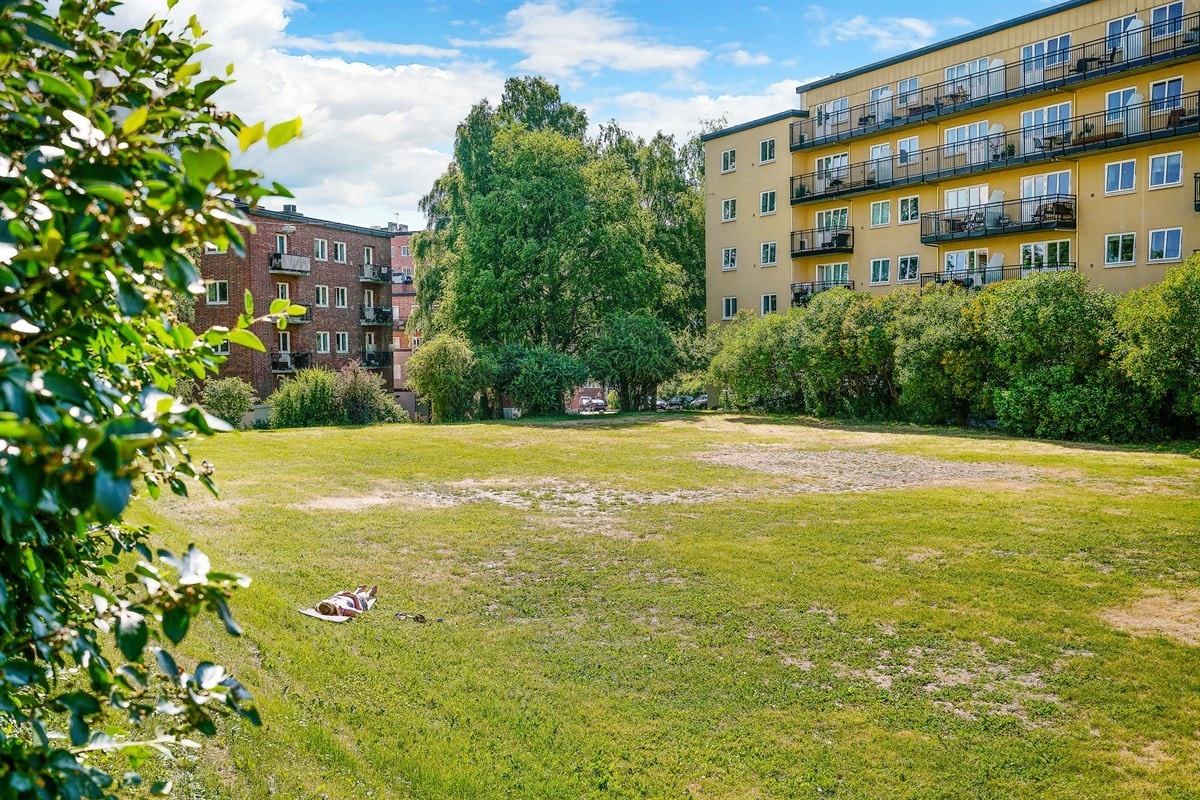 Hyggelig bakgård med god plass til å boltre seg på varme sommerdager. Galleribilde